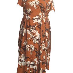 Vera Wang Simply Vera Brown Rust White Flower Pattern Floral Print Dress 2XL